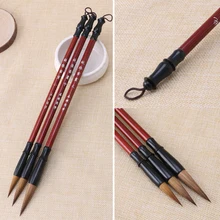 Top Quality Chinese Calligraphy Brushes Pen for Woolen and Weasel Hair Writing Brush Fit For Student School RED Wooden Handle