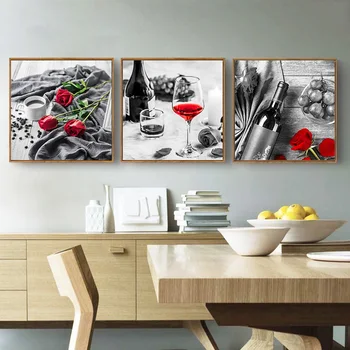 

Red Wine Cup Rose Picture Home Decor Wall Art Nordic Canvas Painting Minimalist Art Print and Poster for Restaurant Living Room