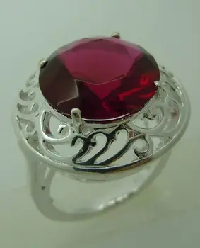

Free delivery service delivery Victorian carving hollow out in the round bird's nest form ruby 925 silver rings