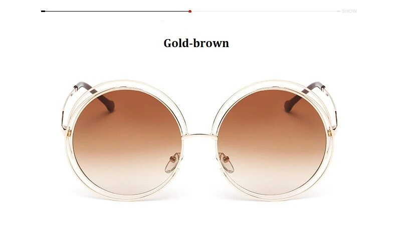 Винтаж Круглый Большой Размеры более Размеры d линзы зеркало солнцезащитные очки Для женщин Брендовая Дизайнерская обувь металлический каркас леди солнцезащитные очки леди Прохладный Ретро - Цвет линз: Gold Tea