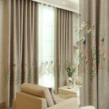 2016 Custom Made Brand New Shading Cotton Luxury Linen Peacock Embroidery Blackout Curtain for Living Room Window Curtains