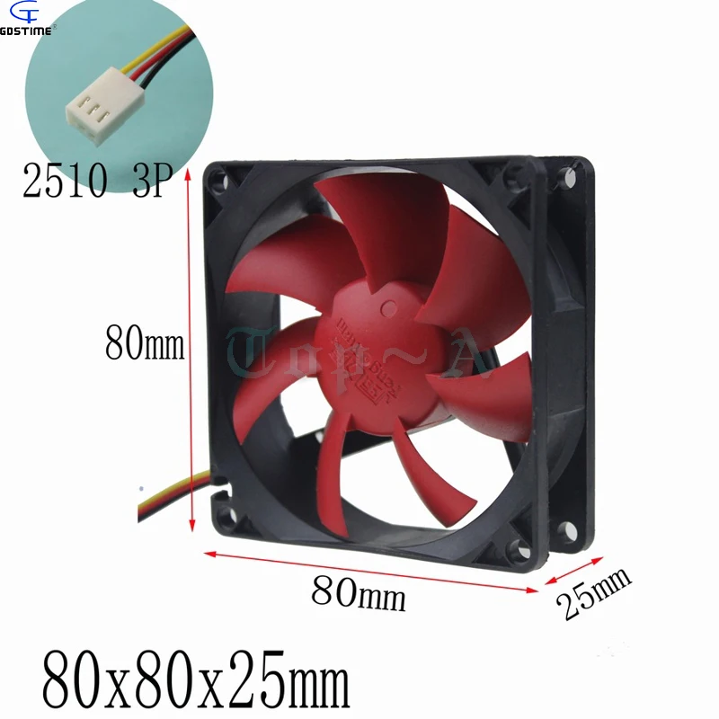 Gdstime 1 шт. вентилятор постоянного тока 12 В 3 Pin 80x80x25 мм жидкостный подшипник вентилятор охлаждения постоянного тока 80 мм 8 см кулер Красный лезвие