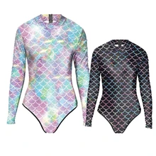 Новые летние пикантные с длинным рукавом Красочные Русалка масштабированный купальный костюм боди 3D принты один предмет женский купальник Спорт ванный комплект