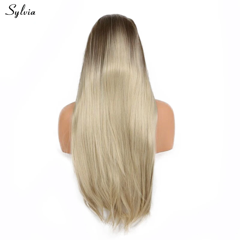 Sylvia натуральный коричневый парик Ombre блондинка два тона Прямо Длинные Синтетические волос Бесплатная Часть натуральных волос ручной