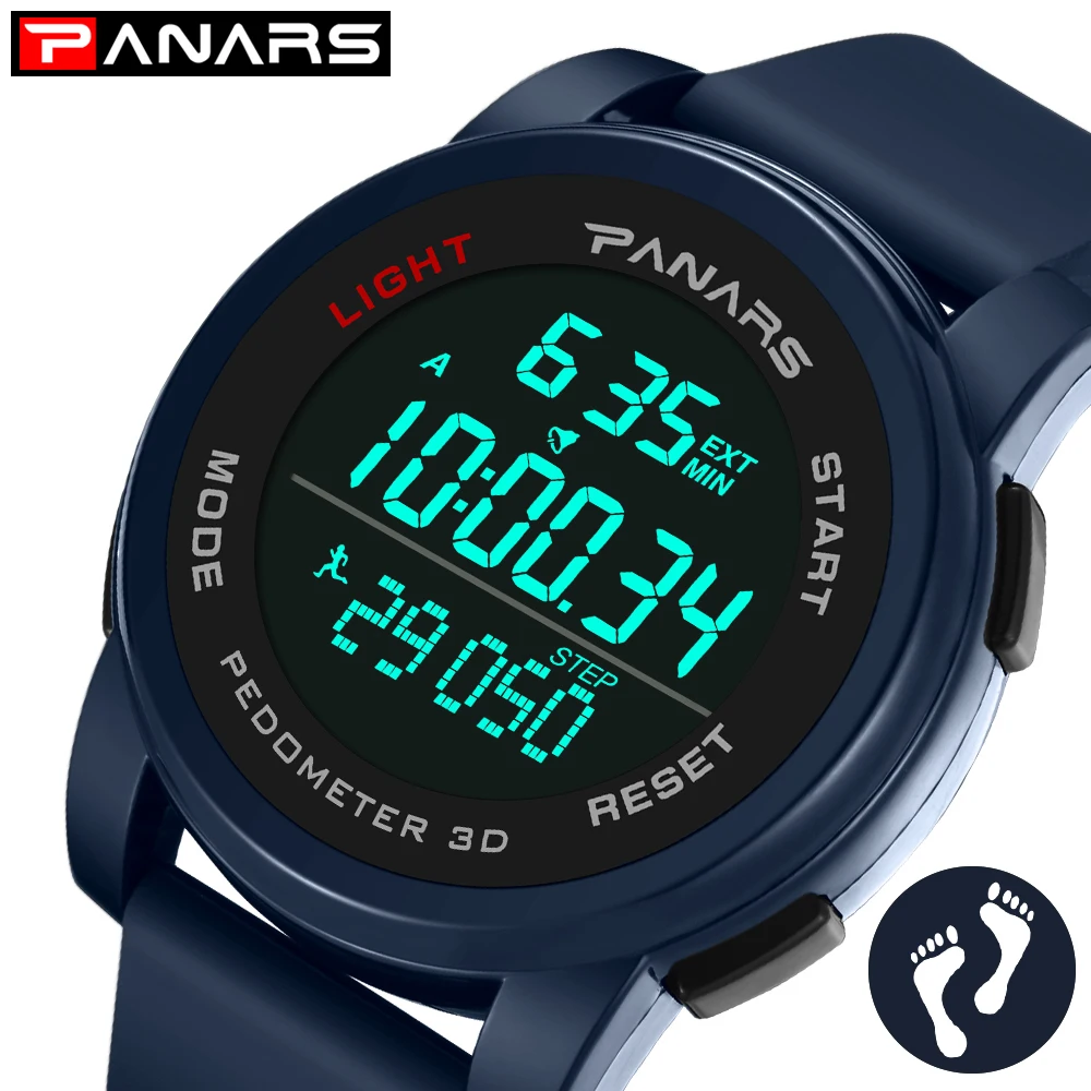 Pedometer 3D Sport Watch Men Digital Watch 50m Waterproof Chronograph