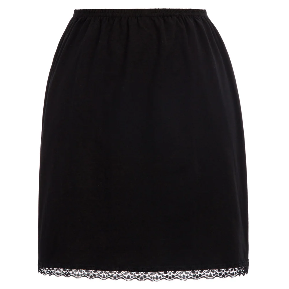 

new fashion solid skirts Womens summer Smooth Comfortable Lace hem petticoat Cotton Waist Slip Half Slip underskirt black white