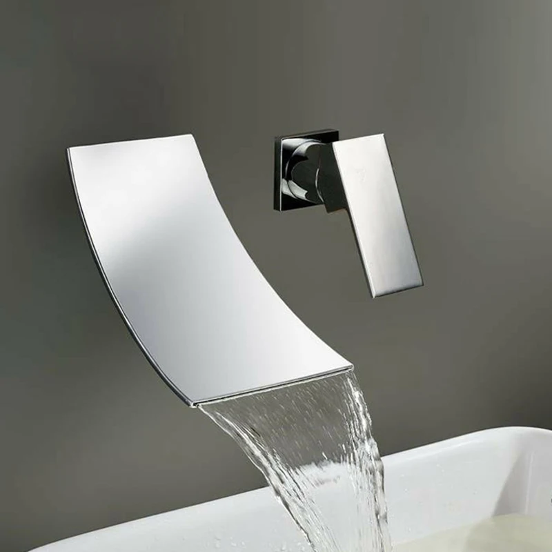 Wholesale and Retail Waterfall Spout Basin Faucet  Chrome Bathroom Washing Basin Tap Wall Mounted Single Handle hot cold faucet