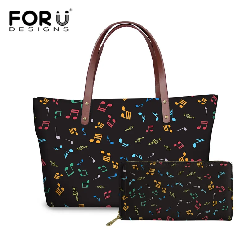 

FORUDESIGNS Women's Luxury Design Handbag&Wallet for Females Music Note Printing Top-Handle Bags Ladies Fashion Hand Bag Bolsa