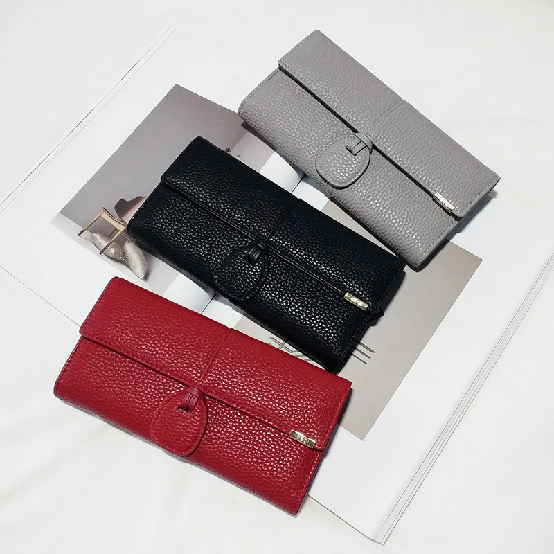 

2017 New big wallet ladies long paragraph leather fashion three folding buckle women's wallet wallet tide z937