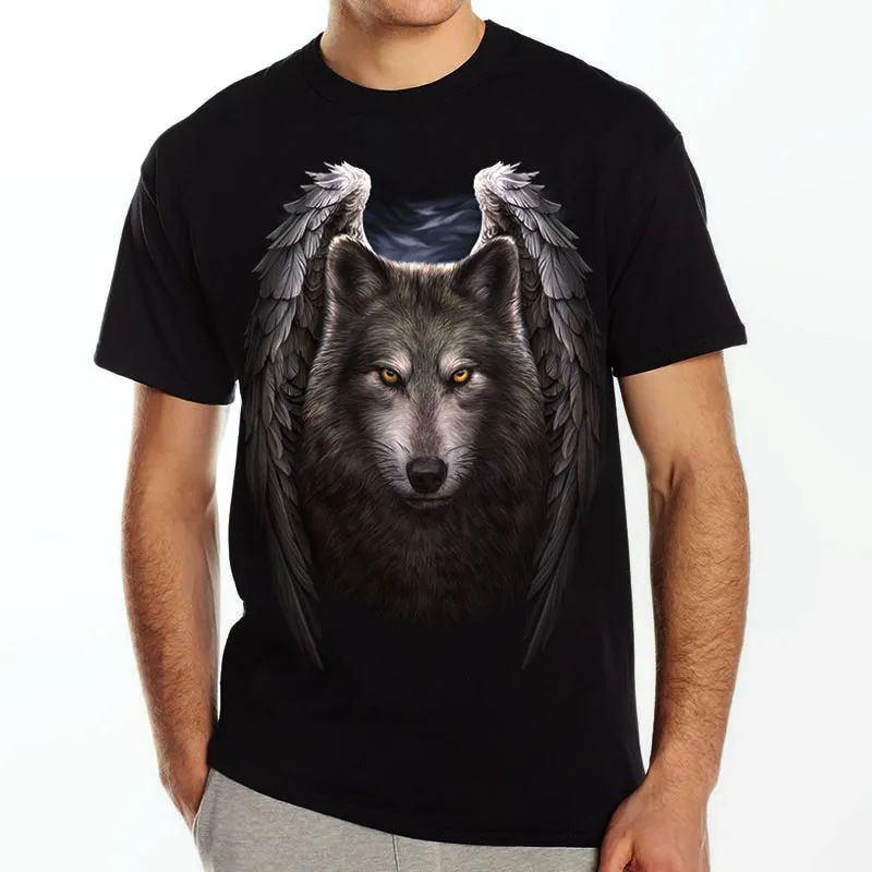 2018 Angle Wolf T Shirt Homme 100 Cotton Blue T Shirt 6XL Men Short Sleeve Cool Mens TShirts 3D