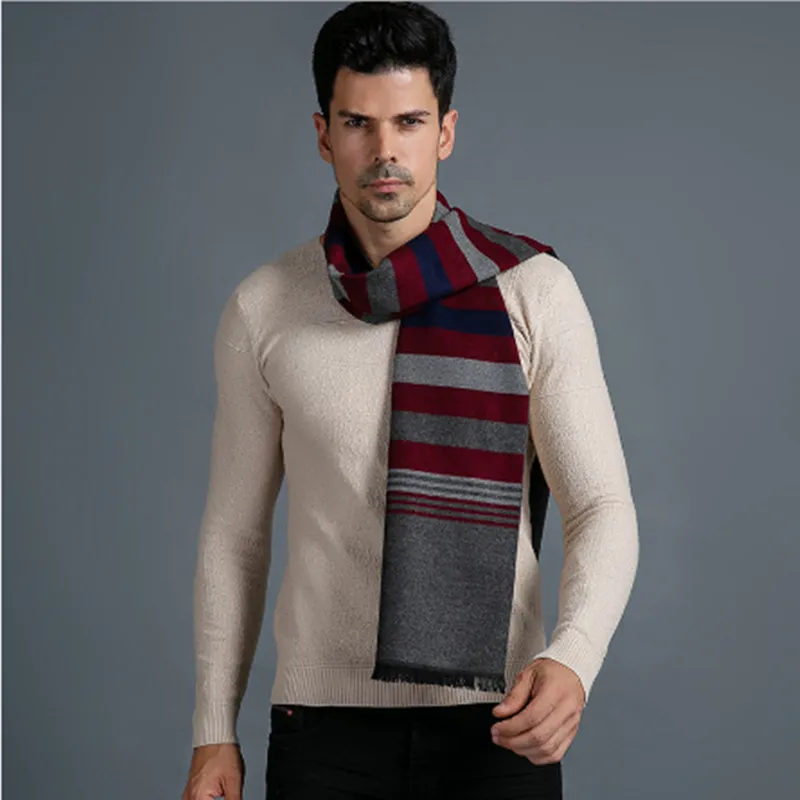 

2018 Korean Version Of Autumn And Winter Models Soft Warm Business Men's Scarves Classic Wide Striped Imitation Cashmere Bib