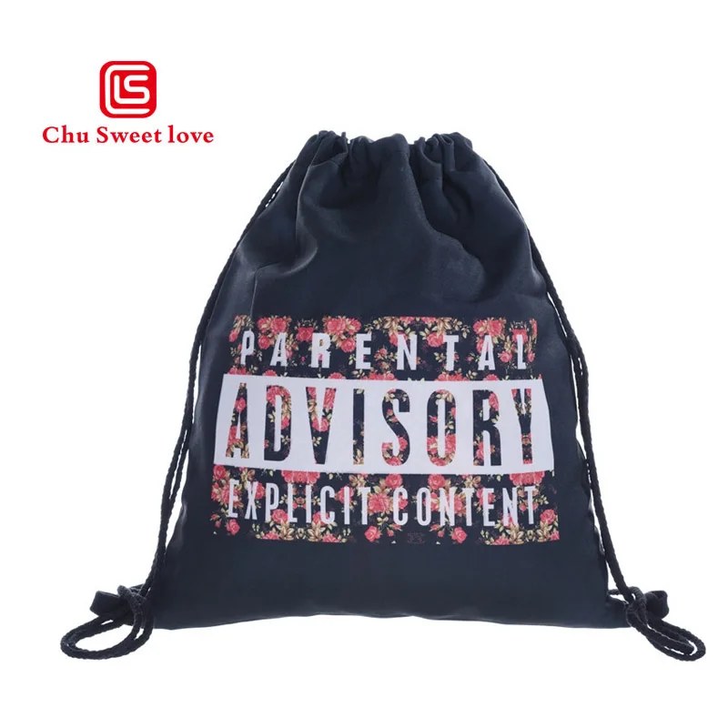 Printed Flowers Drawstring Bag Girls Canvas Hang Sack Beach Package Pouch Fashion Women Travel Shopping Storage