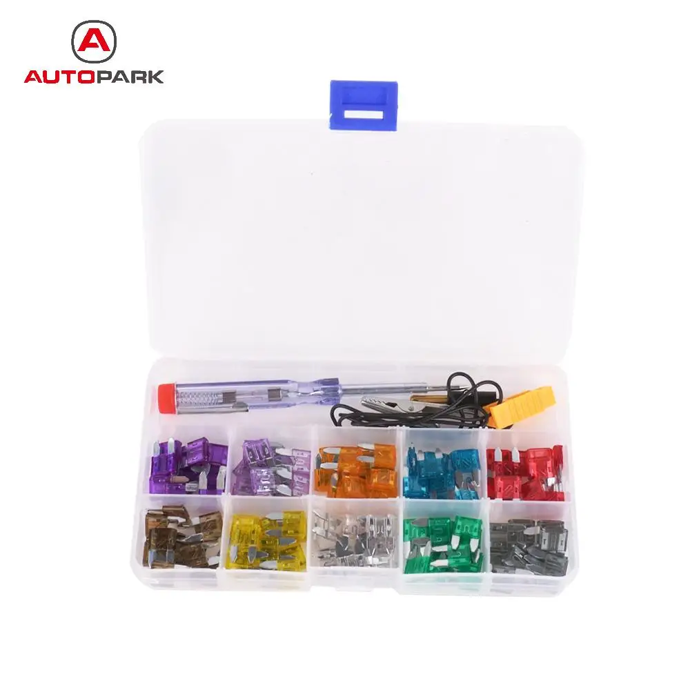 

100pcs Mini Car Fuse Kit Color Coded for Ten Amps Fuses with Alligator Clip Electric Tester Tweezer Fuse Puller