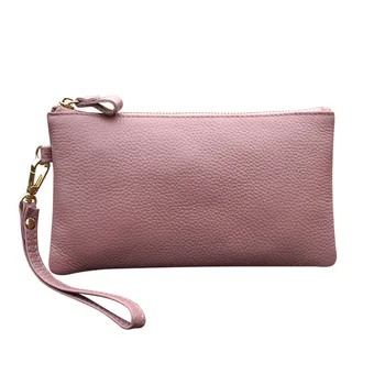 

Real Cow Genuine Leather Wallet Women Mini Handbag Purse Card ID Phone Holder Zipper Clutch Evening Bags Small Wristlet Wallets