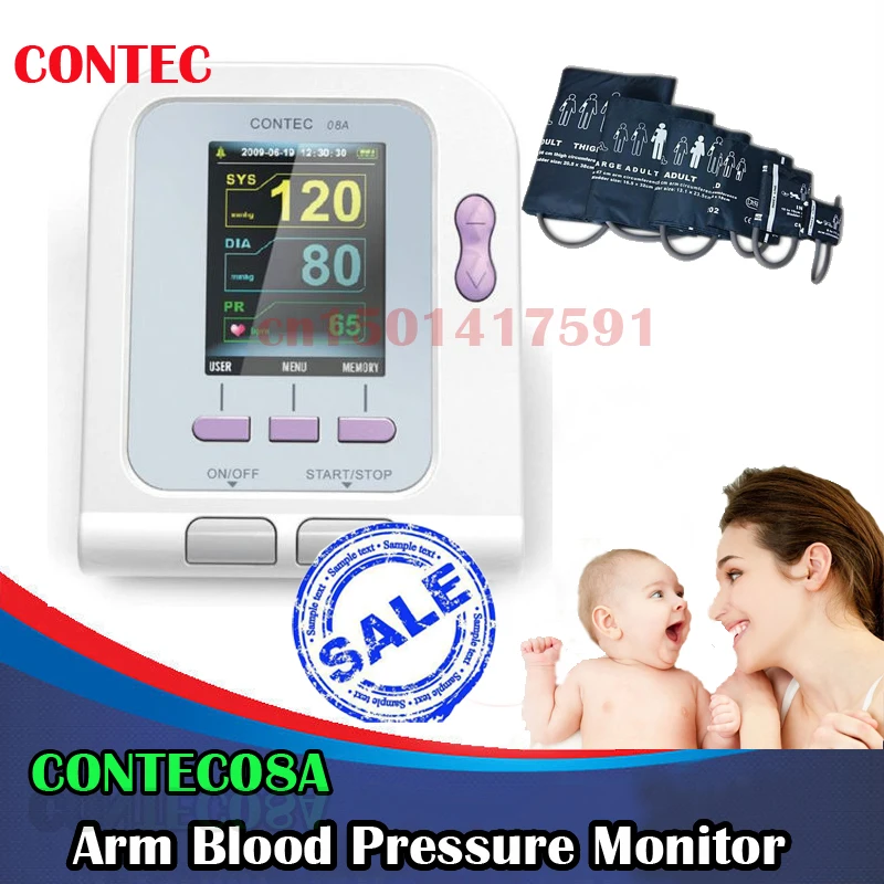

LCD Digital DisplayScreen Home Automatic armt Blood Pressure Pulse Sphygmomanometer and Tonometer Infant Use + Cuff+SPO2 PROBE