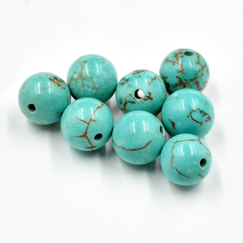 

FLTMRH Natural Blue White Turquoises Round Loose Beads " Strand 4 6 8 10 12 MM Pick Size For Jewelry Making DIY