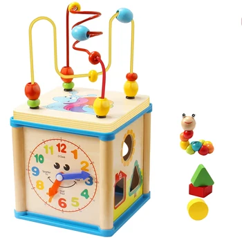 

Baby Toys Educational Wooden Bead Maze Shape Sorter Activity Clock Shaped Cube Toy Gifts for 1 to 4 Year Old 1Set