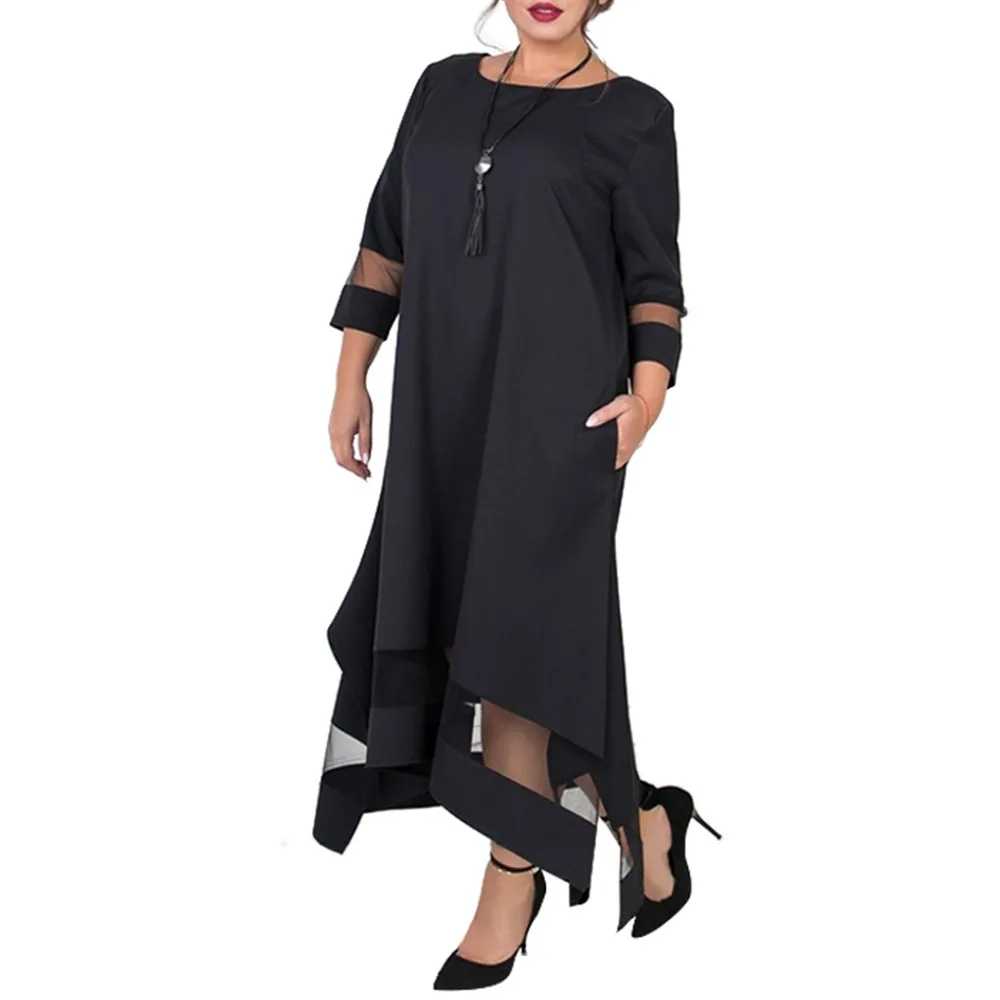 

Summer Women Loose Long O Neck Sexy Dress Plus Size Black Party Mesh Dress Casual Elegant Maxi Dress
