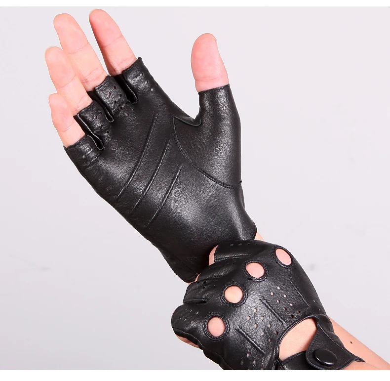 Натуральная кожа полу-пальцы перчатки Мужские дышащие тонкие Стиль Для мужчин Half-палец перчатки из овчины имитация оленьей M046P