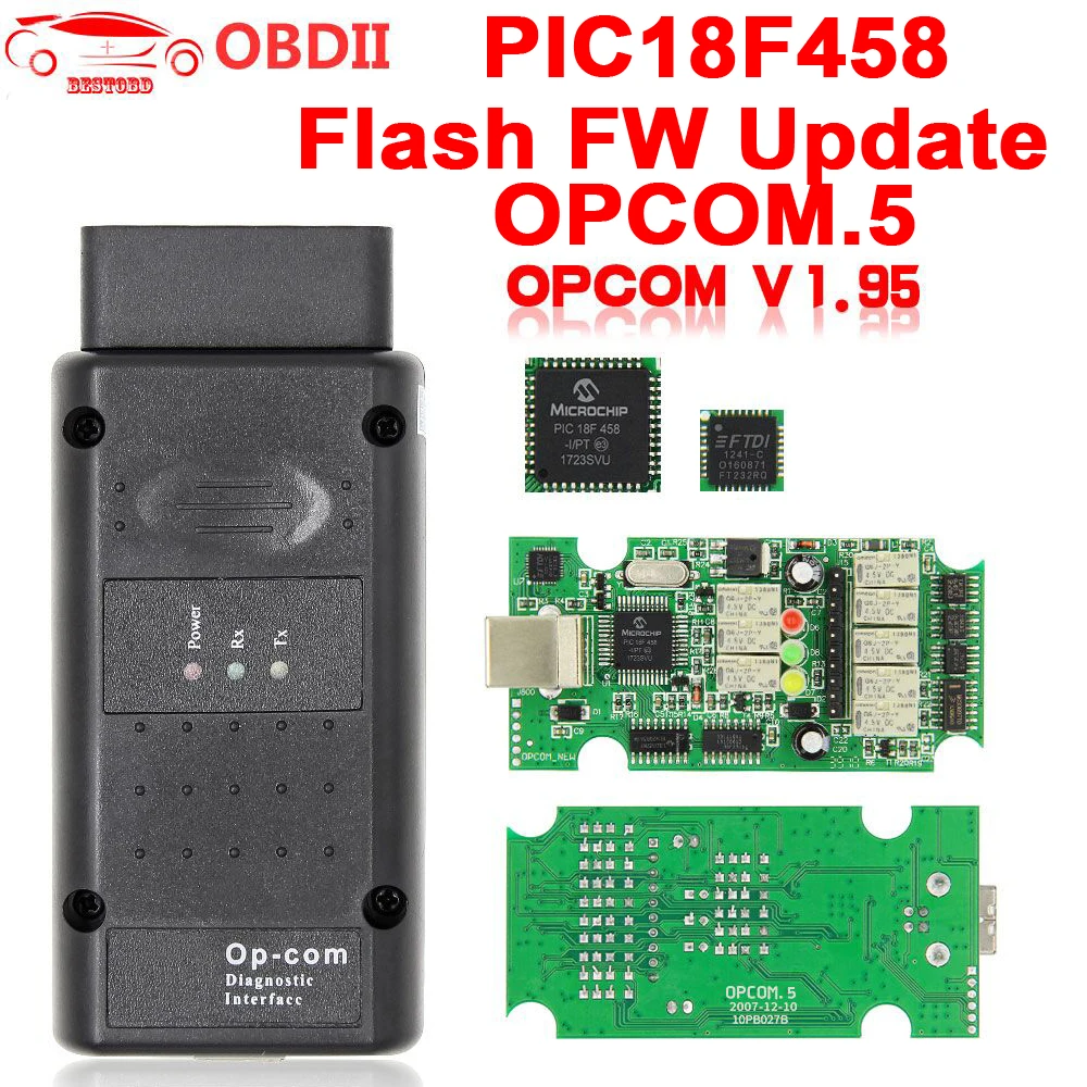 Диагностический кабель OBDII OBD2 для Opel OP COM V1.95/V1.70 2014V PIC18F458 FTDI FT232RQ Be Flash Update Op com