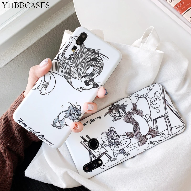 

YHBBCASES Cartoon Phone Case For Huawei Mate 10 20 Pro Cases Sketch Cat Mouse Soft Cover For Huawei P20 P10 Plus Honor 9 Nova 3e