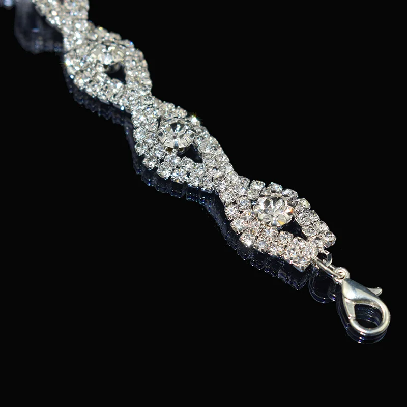 Кристальный свадебный браслет, роскошный посеребренный горный хрусталь, Кристальный браслет для женщин, браслеты, ювелирное изделие, подарок для девочки