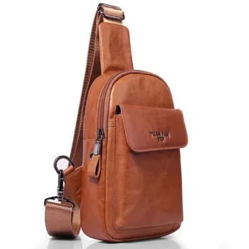 

Genuine Leather Men Cross Body Sling Chest Bags High Quality Cowhide Travel Retro Classic Single Shoulder Crossbody Bags