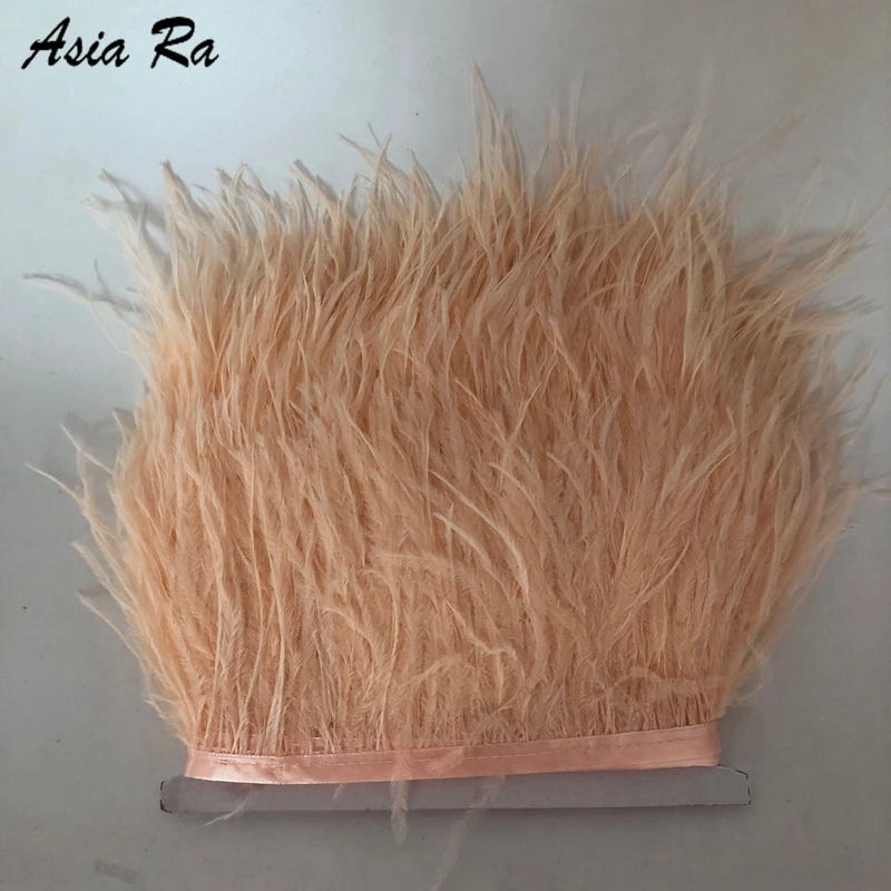 

High Quality 10M Dyed Champagne pink Ostrich Feather Trims Width 3-4 inches feathers Ribbons for Skirt/Dress/Costume Decorations