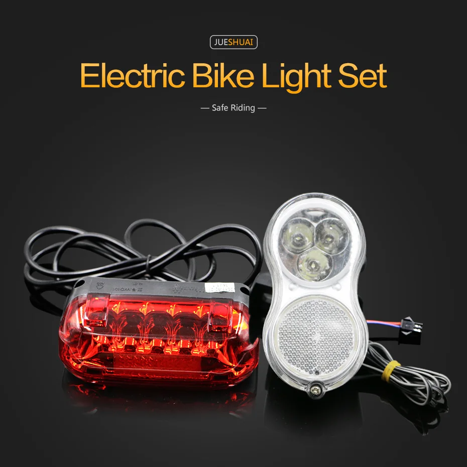 Cheap Motorcycle Electric Bicycle LED Light Headlight + Taillight Safety Warning Red LED Back Lamp 36V Ebike electric Bike Light 0