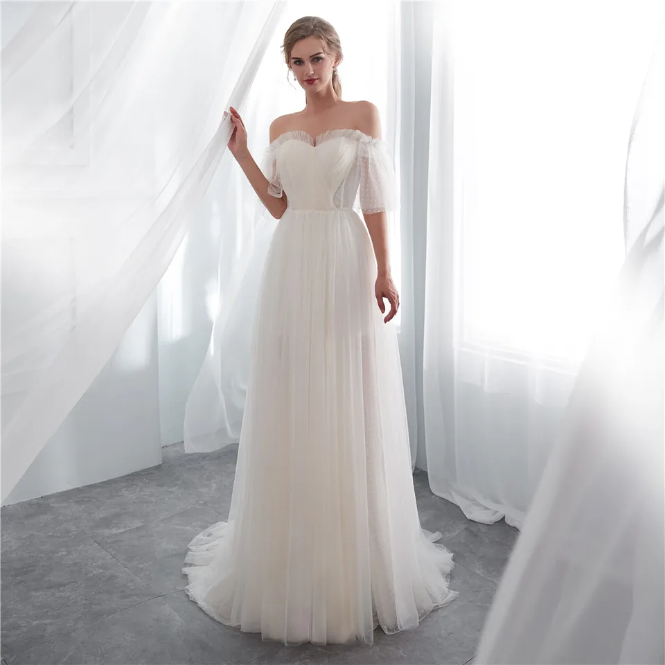 Vestido De Novia Sencillo De Verano Con Velo Plisado De Tul Con Hombros Descubiertos Vestidos De Dama De Honor Para Invitados De Boda 2019 Vestidos De Novia Playa Vestidos De Novia Aliexpress