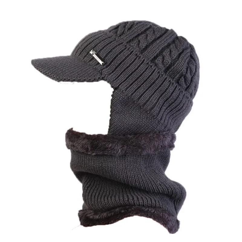 Зимняя шапка мужская вязаная шапка шарф женский толстый наушник мужские шерстяные шляпы кепка для улицы набор новейший - Цвет: H