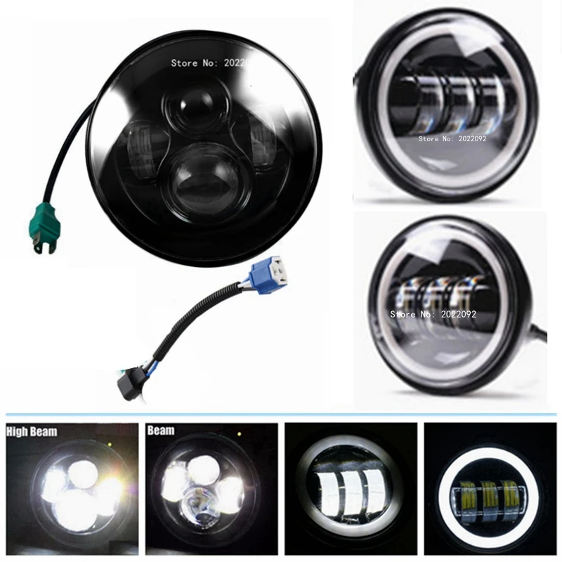 

1pcs 7 Inch Evolution Round 7" LED Headlight Black + 2pcs 4.5 inch 30w LED fog driving light with Halo ring Angle Eye