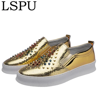 

Brand LSPU Male Skateboarding Shoes Lace Up Non-slip The Rivets Men Casual Shoes Fashion Men Loafers Platform Shoes Size 38-44