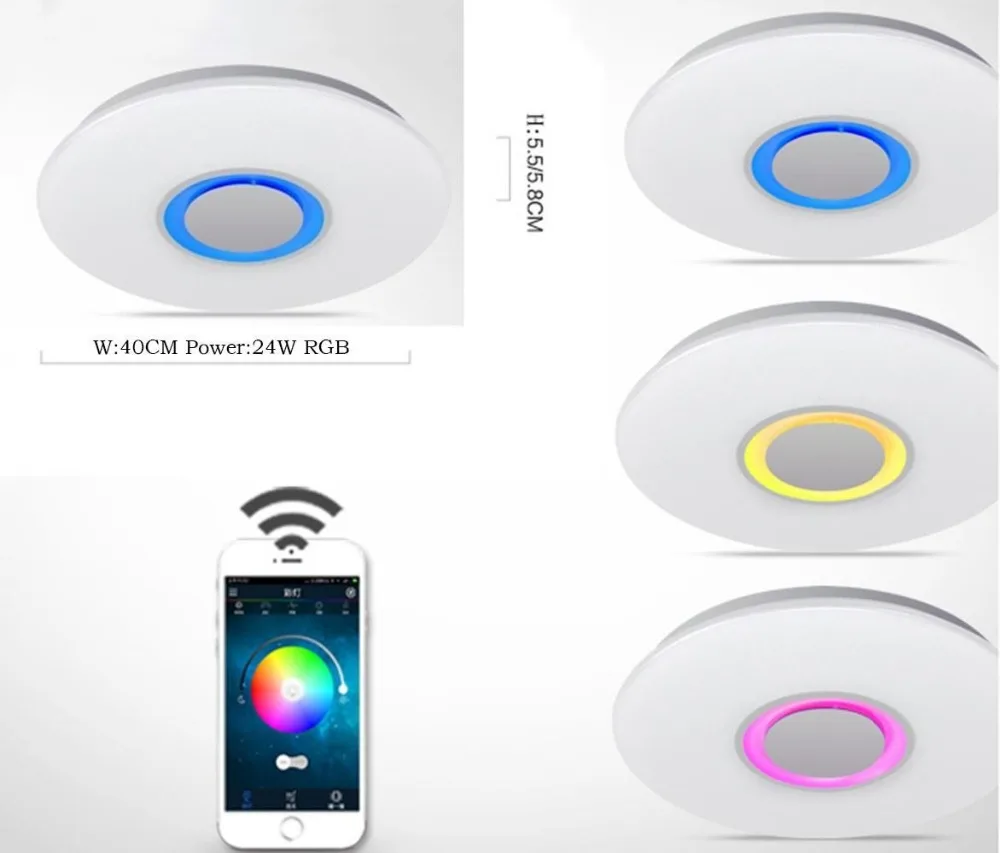 Цветная(RGB) Bluetooth светодиодный музыкальный потолочные светильники приложение Дистанционное Управление акриловая Светодиодная лампа с регулировкой освещения 110V 220V 24 Вт Lamparas De Techo светодиодный светильники