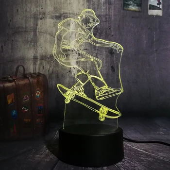 

New Novelty Cool Sports Skateboard Boy 3D LED Night Light Home Decor RGB Multicolor Child Baby Sleep Desk Lamp Christmas lamp