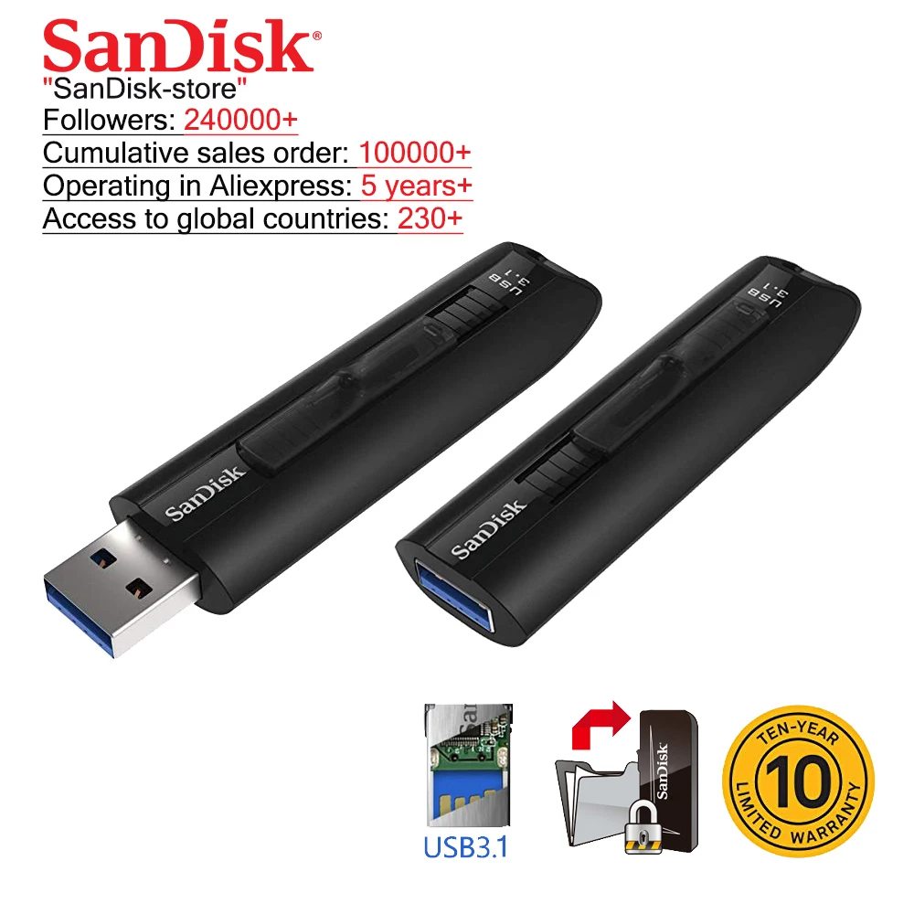 

SanDisk USB Flash Drive 128GB Solid State USB 3.1 Pen Drive 64GB Pendrive Memory USB Stick Storage Device U Disk Supreme Speed