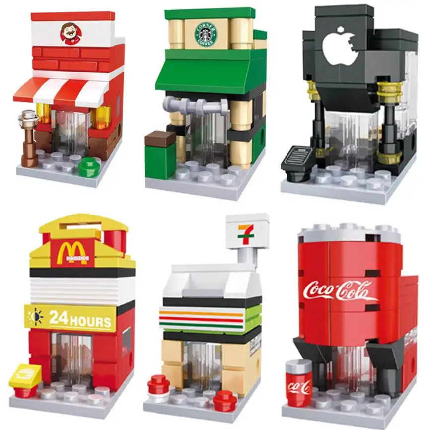 

6 style Mini Street City Architecture Building Blocks 3D Retail Store Model Cafe Store Classic Toy Compatible Legoedly