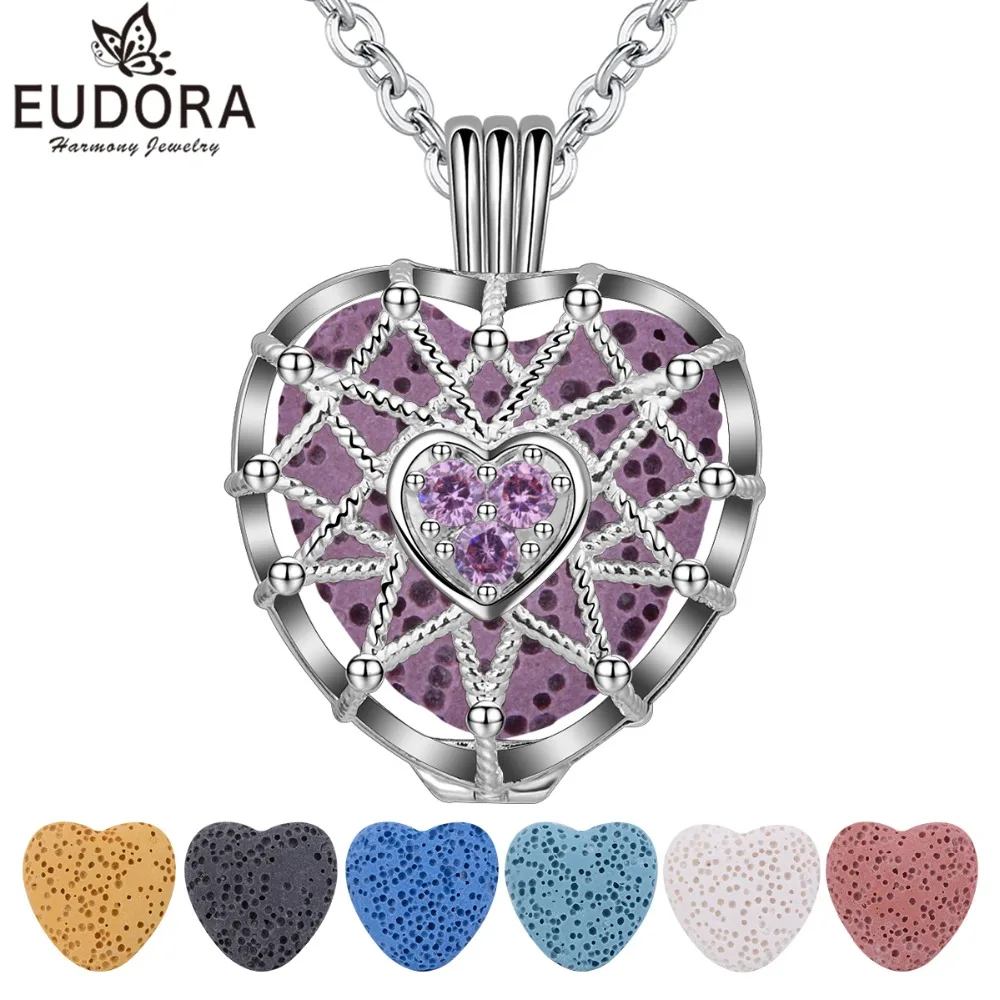 

Eudora Heart Zircon Necklace Aromatherapy Essential Oil Lava Stone Diffuser Necklace Jewelry for Women Romamtic Gift 20mm