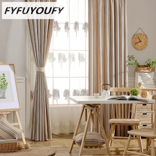 Modern Polyester Cotton Striped Luxury Curtain Fabric Shading Curtains For Living Room Bedroom Printed Window Modern Polyester Cotton Striped Luxury Curtain Fabric Shading Curtains For Living Room Bedroom Printed Window