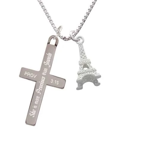3-D Eiffel Tower - She is More Precious - Cross Necklace (1)