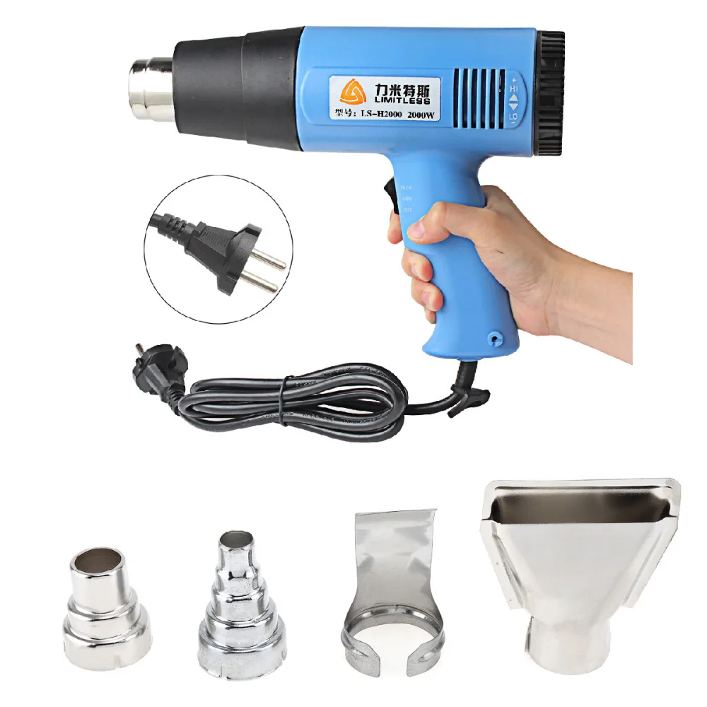 

AC220V Electric Heat Gun EU Plug Temperature Adjustable 2000W Industrial Handheld Hotair Gun+4Pcs Heat Gun Air Nozzles