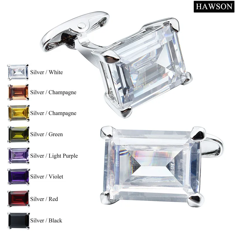 HAWSON Luxury Cufflinks 8 Colors Crystal French Shirt Cuff links for Men And Women