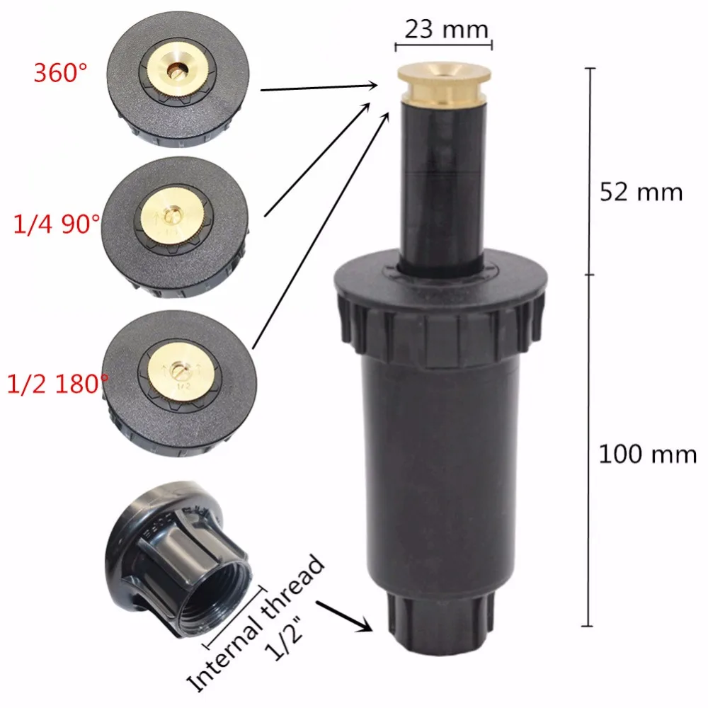 Garden Sprinkler Irrigation Sprinklers Drip Irrigation Sprinklers Garden Irrigation Nozzle Garden Sprayer Nozzles 5Pcs 1/2" Female Thread 90/180/360&deg; Pop Up Sprinkler Football Field Golf Course Grassland Turf Lawn Irrigation Watering Nozzles