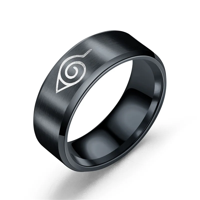 Дропшиппинг, модные черные кольца Наруто, мужские кольца на палец, нержавеющая сталь, черный цвет, кольца, фигурки, игрушки