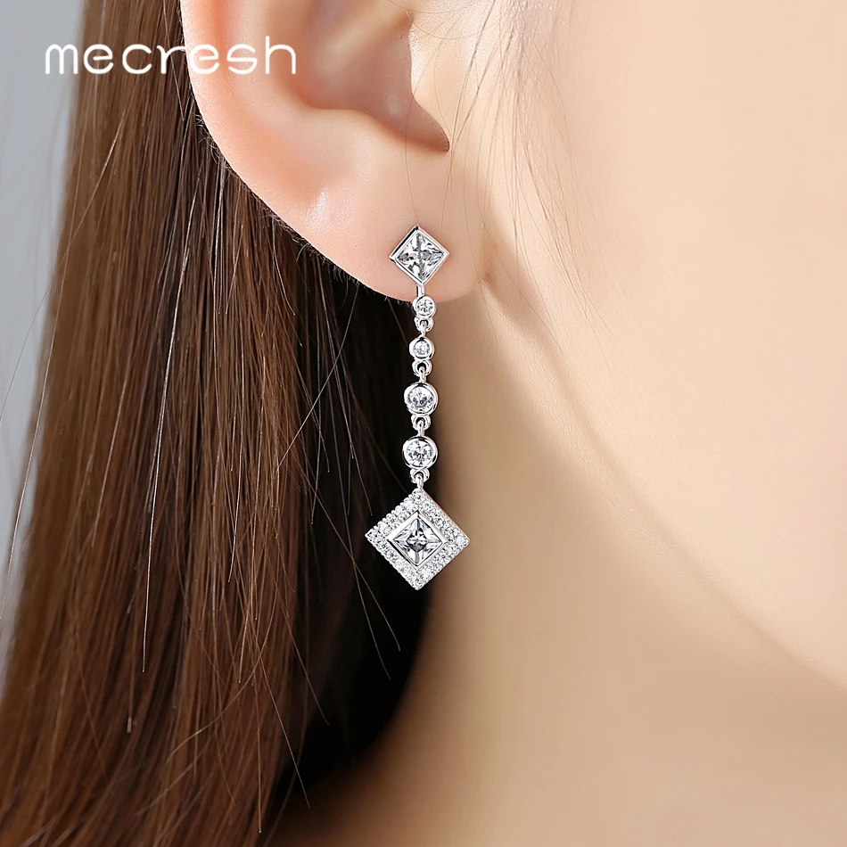

Mecresh Cute Simple AAA+ CZ Bridal Drop Earrings for Women Girls 2019 Fashion Geometric Engagement Wedding Small Earrings MEH986