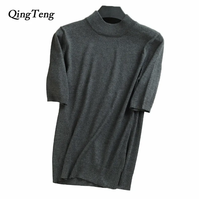 2017 Women's Cashmere Turtleneck Short Sleeve Knitted Pullover Tee Base T Wool Cashmere Brand Sweater Women Jumper
