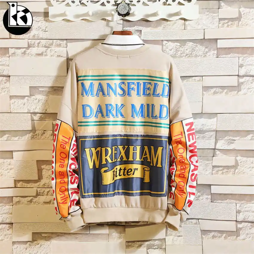 

2018 Autumn Large Size New Round Neck Loose Long Sleeve Sweatshirt Men Fashion Hip Hop Style Brand Letter Printing Mens Hoodies