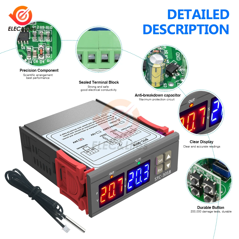 AC 110V 220V 12V 24V DC Цифровой термостат терморегулятор STC 3018 регулятор температуры
