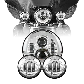 

7" Round LED Headlight 2pcs 4.5" Auxiliary Spot Lamps Chrome