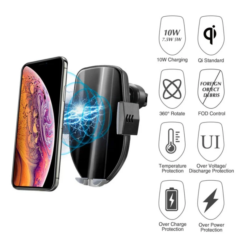 Wireless Car Charger Mount,Automatic Sensor Fast Charging Compatible For iPhone Xs MAX/XR/X/8 Plus Samsung Galaxy S9/7/Note